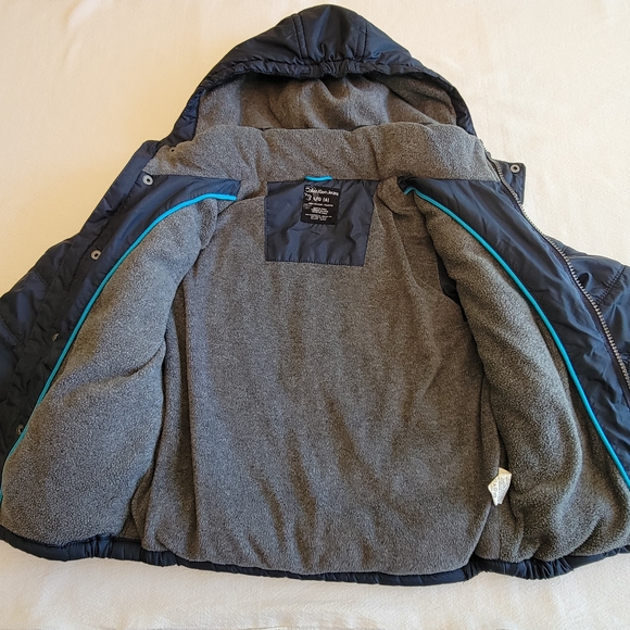 Calvin Klein Jeans Boys Puffer Coat Size 6 Large Navy Blue - Picture 3 of 10